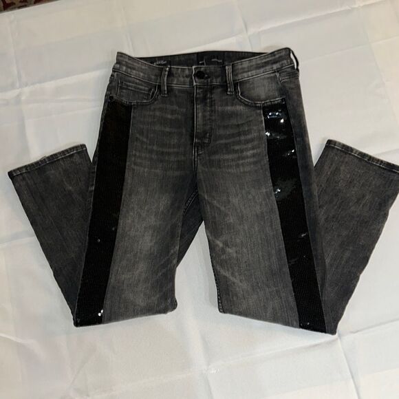 WHBM Gray Jeans with Black Sequin Stripes Size 4 - Picture 5 of 11